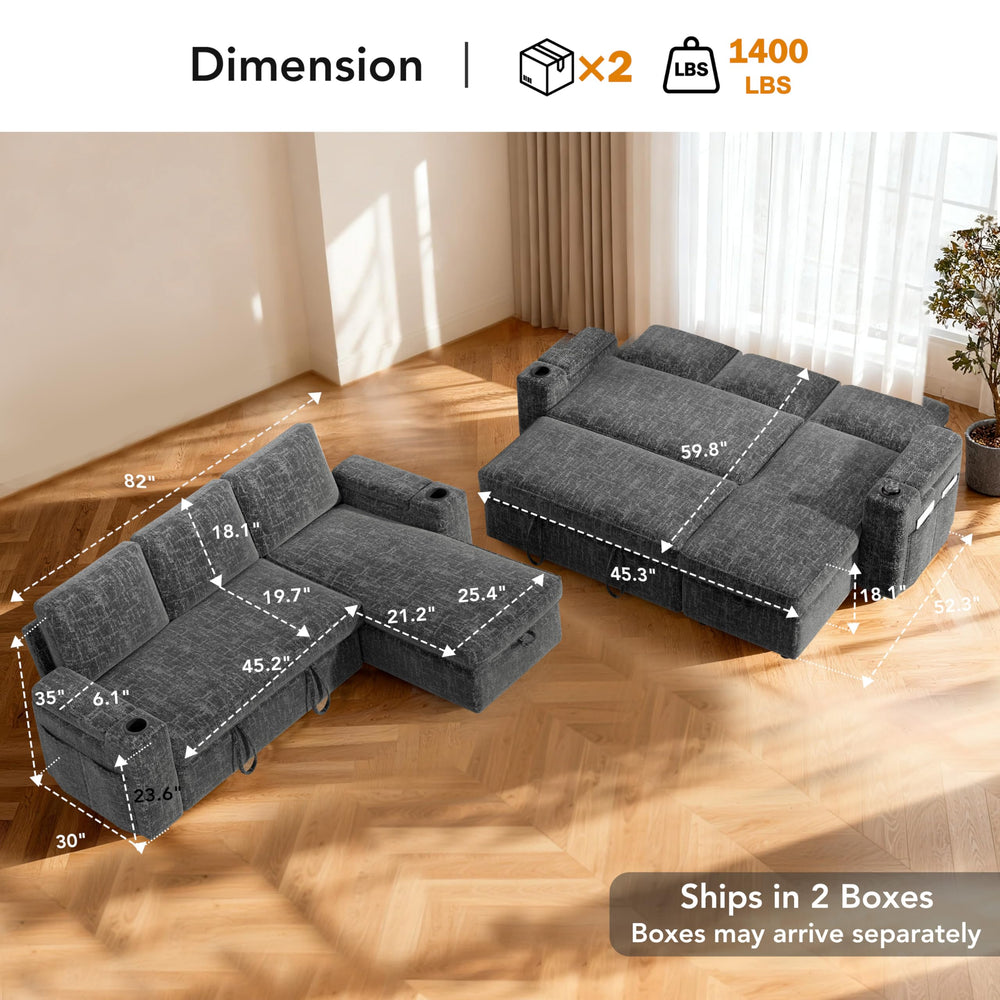 L-Shaped Sleeper Sectional Sofa with Storage