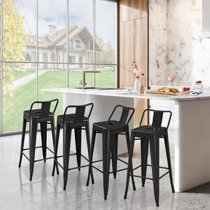 Metal Counter Height Bar Stools Set of 4 with Backrest and Footrest