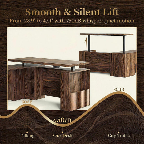 70" L-Shaped Electric Standing Desk with File Cabinet