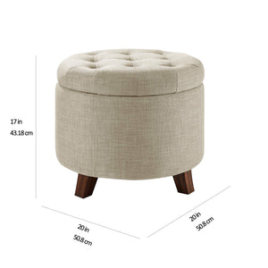 Round Storage Ottoman with Button Tufted Upholstered Footstool
