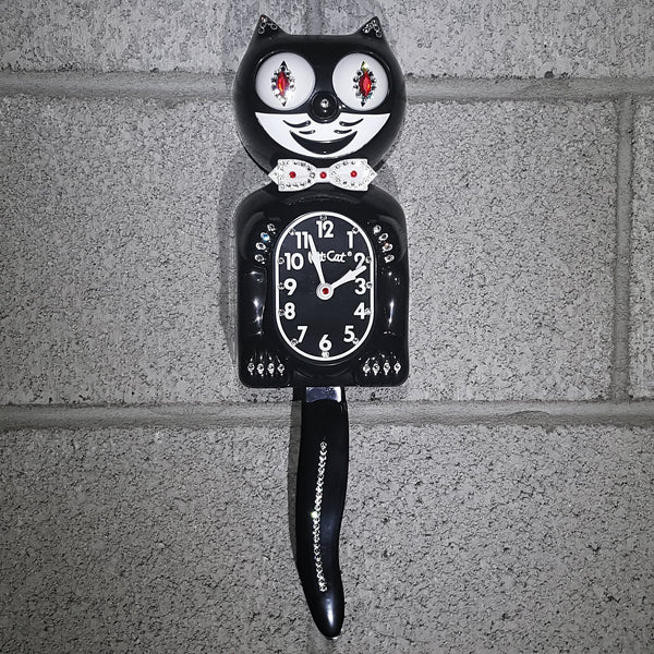 Black Jeweled Cat Wall Clock – Analog Silent Battery Powered