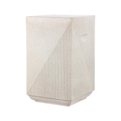 Polyresin Outdoor Side Table – Geometric Fluted Accent Table