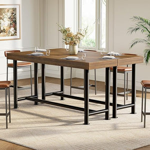 63" Solid Wood Rectangular Bar Table with Metal Legs