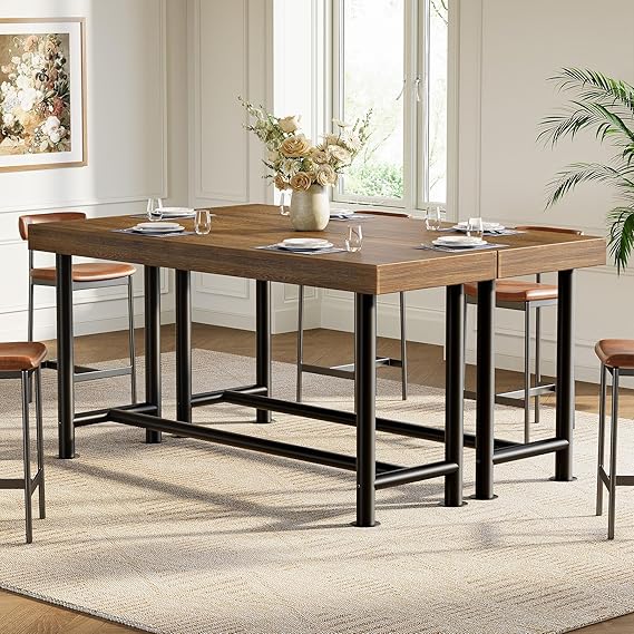 63" Solid Wood Rectangular Bar Table with Metal Legs