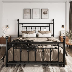 Metal Platform Bed Frame with Victorian Headboard & Footboard
