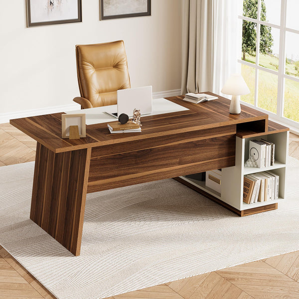 L-Shaped Executive Desk with Storage Cabinet