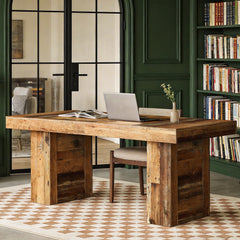 63-Inch Farmhouse Executive Desk with Rustic Wood Grain Finish
