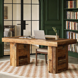 63-Inch Farmhouse Executive Desk with Rustic Wood Grain Finish