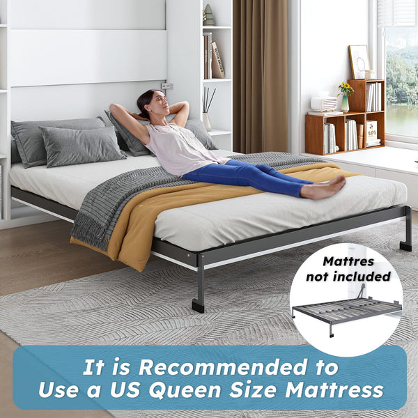 Queen Murphy Bed with Storage Cabinet – White