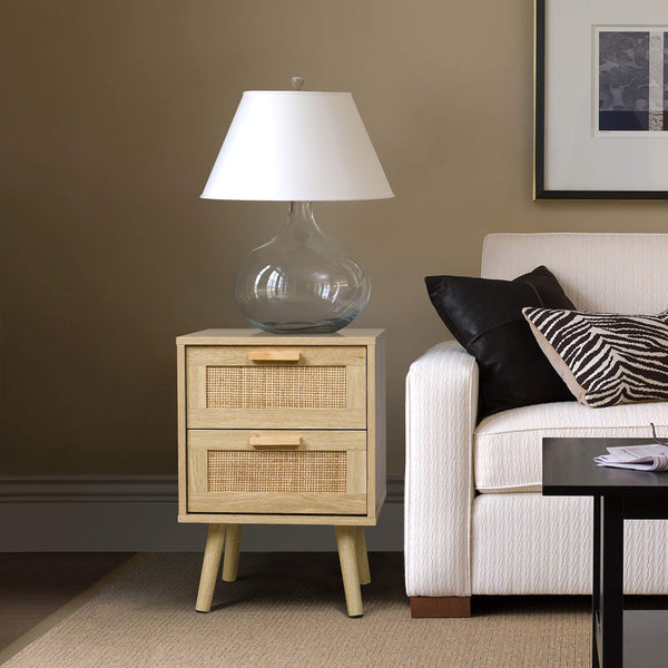 Rattan Nightstand with 2 Drawers