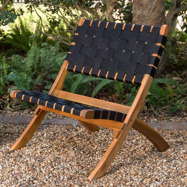 Acacia Wood Folding Chair with Woven Webbing Seat