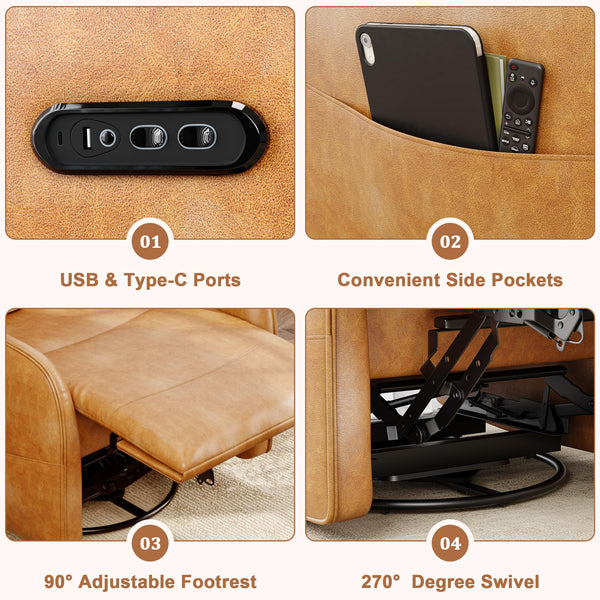 Power Recliner Chair with Headrest, Lumbar Support & Charging Ports