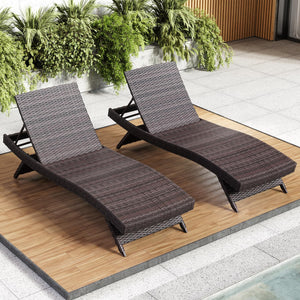 Outdoor Wicker Chaise Lounge Chair with Reclining Backrest