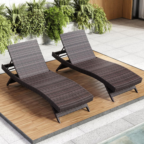 Outdoor Wicker Chaise Lounge Chair with Reclining Backrest