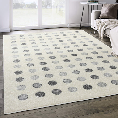 Geometric Polka Dot Area Rug – Ivory & Black
