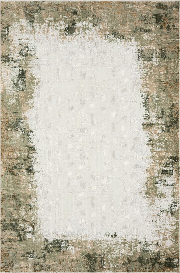 Beige & Green Border Washable Area Rug