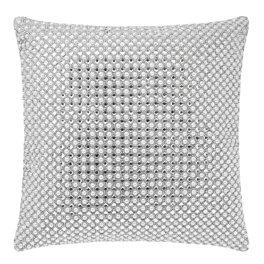 Decorative Throw Pillow with Pearl & Rhinestone Embellishment