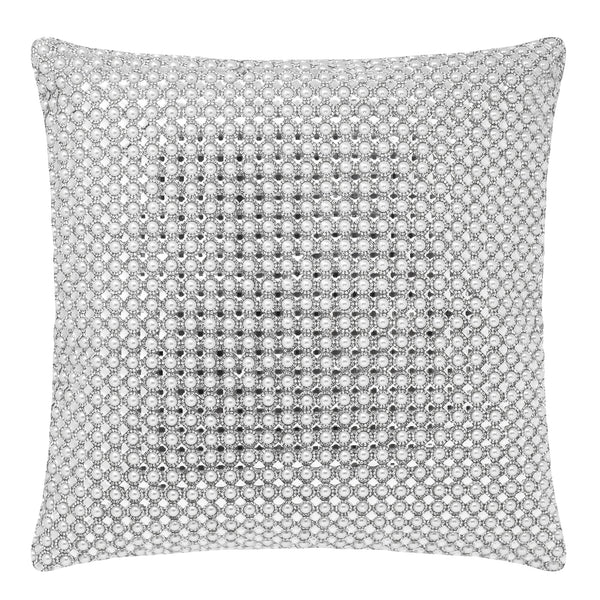 Decorative Throw Pillow with Pearl & Rhinestone Embellishment