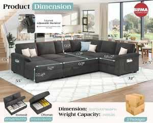 U-Shaped Sectional Sleeper Sofa with Pull-Out Bed