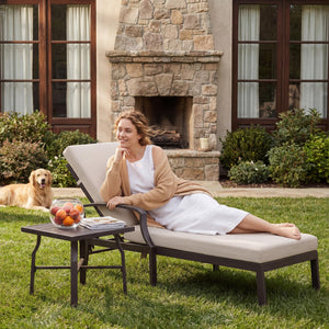 Outdoor Patio Chaise Lounge Chair with Adjustable Backrest & Removable Cushion
