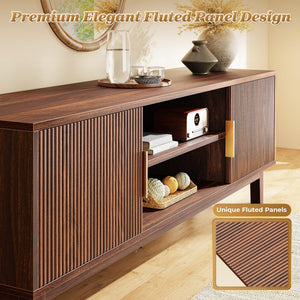 PRAISUN 54 Inch TV Stand for 55, 60 Inch TV, Fluted Entertainment Center with 2 Cabinets, TV Consoles for Living Room, 3-Level Adjustable Shelf, 4 Cable Holes, Meida Console, Walnut