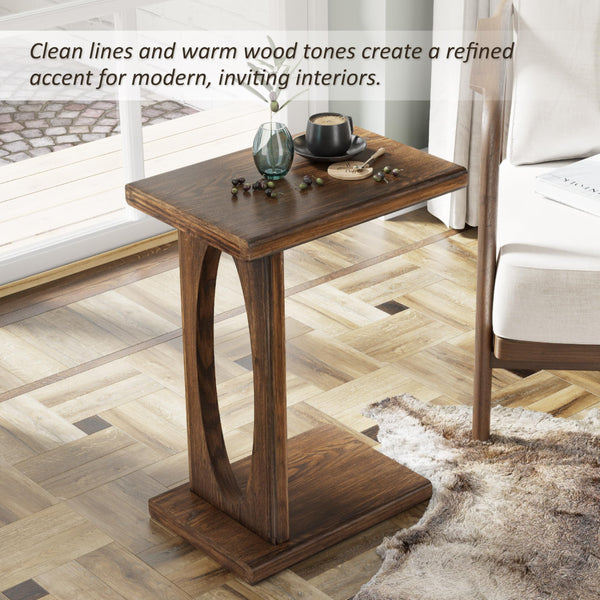 Rustic C-Shaped Side Table with Wood Frame