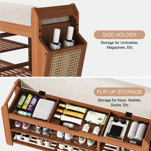 Bamboo Shoe Rack Bench with Cushion & Flip-Top Storage