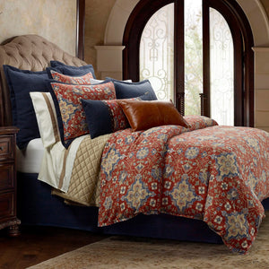 Floral Lumbar Throw Pillow – 14x36 Inch, Navy & Red
