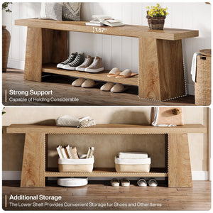 59-Inch Extra Long Entryway Bench with Storage Shelves