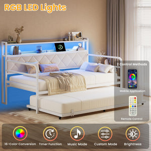 Twin Daybed with Trundle, LED Lights & Charging Station