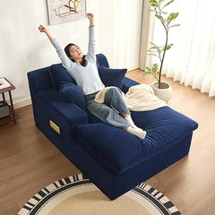 Convertible Chaise Lounge Sofa Bed with Armrests & Side Pockets