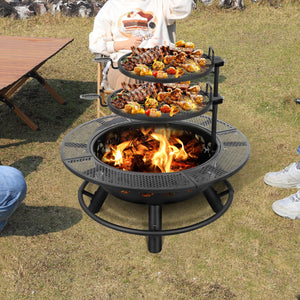 35 Inch Outdoor Wood Burning Fire Pit with Cooking Grate & Cover Lid