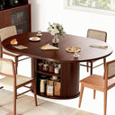 63 Inch Extendable Round Dining Table with 2-Tier Storage Shelf