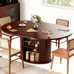 63 Inch Extendable Round Dining Table with 2-Tier Storage Shelf for 2-4-6