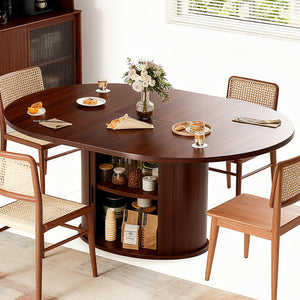 63 Inch Extendable Round Dining Table with 2-Tier Storage Shelf for 2-4-6