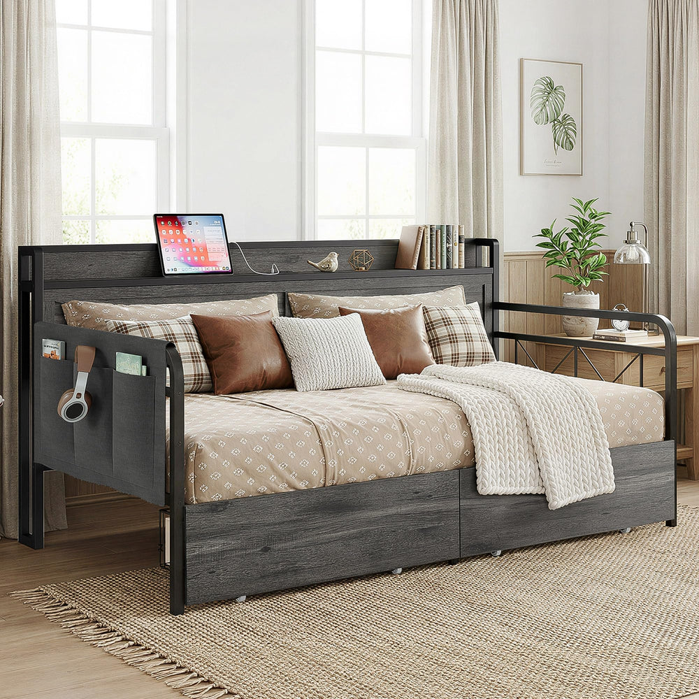 Twin Daybed with Storage Drawers & Charging Station