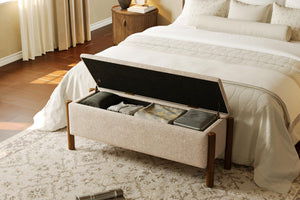 Storage Ottoman Bench with Walnut Legs