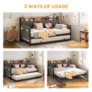 Twin Daybed with Trundle, Storage Headboard & Charging Station