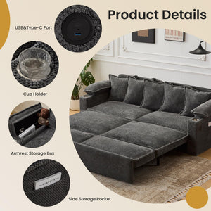 King Size Pull Out Sofa Bed – 3-in-1 Convertible Sleeper with USB & Storage
