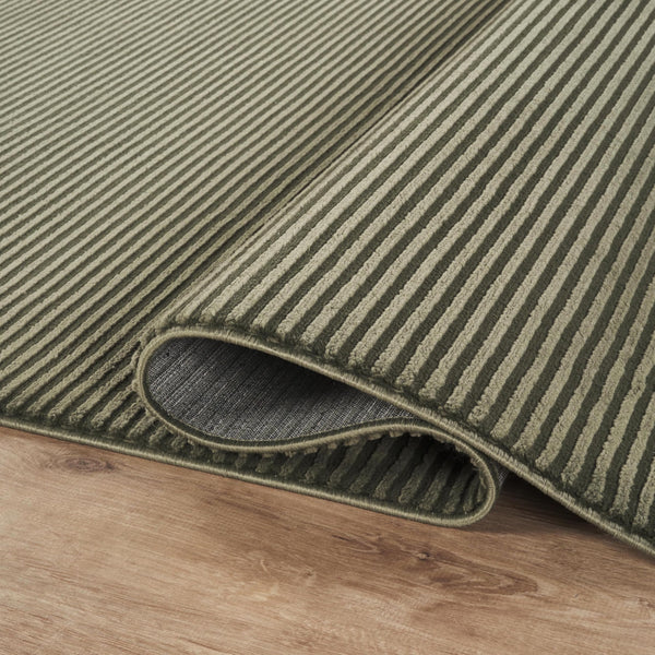 Green Striped Area Rug – Machine Washable, Pet Friendly
