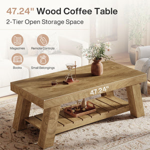 2-Tier Farmhouse Coffee Table with Storage Shelf