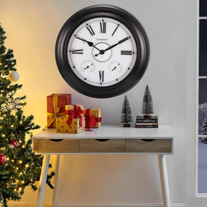 24-Inch Outdoor Wall Clock with Thermometer & Hygrometer – Oil Rubbed Bronze