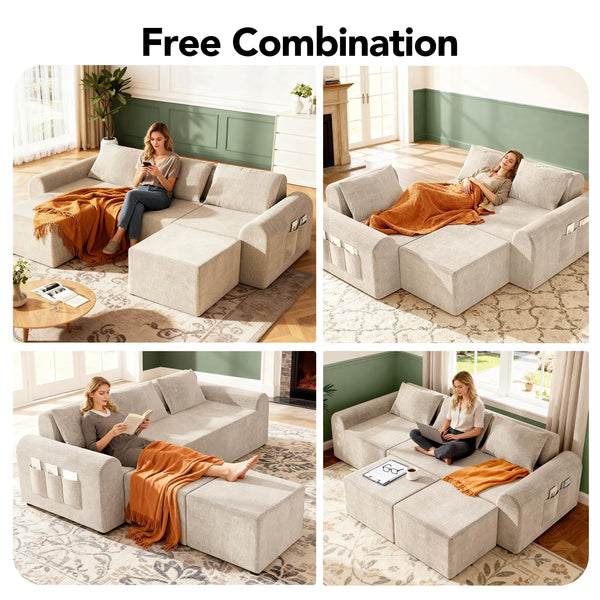 Modular Cloud Sectional Sofa with Ottomans – Beige