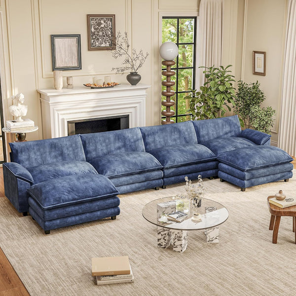 L-Shaped Modular Sectional Sofa with Deep Seat & Chenille Fabric