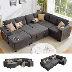 107" U-Shaped Sectional Sleeper Sofa with Pull-Out Bed