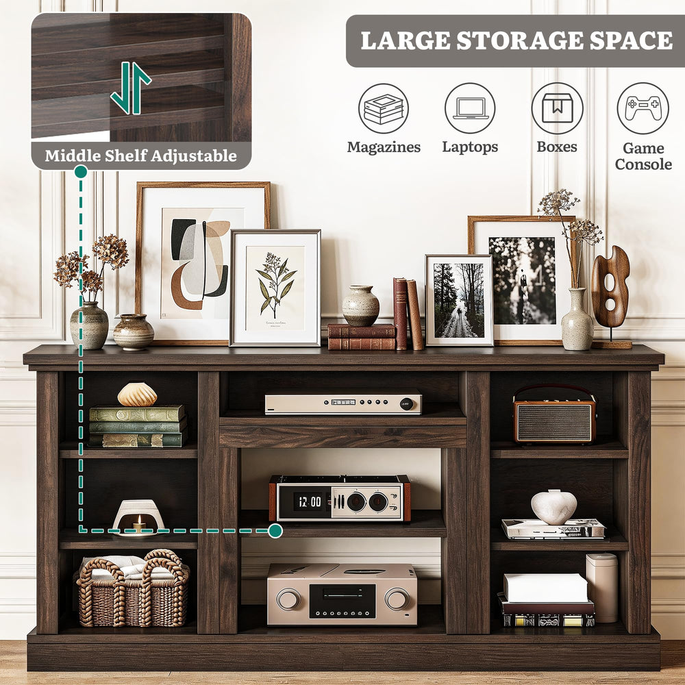 Farmhouse TV Stand for 75–80" TVs with Adjustable Shelves & Open Storage