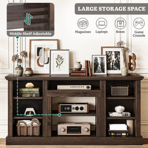 YITAHOME Farmhouse TV Stand for 75/80 Inch TVs, Entertainment Center with Adjustable Shelf & Open Storage, TV Console Table with Cord Management for Living Room, Bedroom (Walnut)