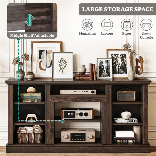 YITAHOME Farmhouse TV Stand for 75/80 Inch TVs, Entertainment Center with Adjustable Shelf & Open Storage, TV Console Table with Cord Management for Living Room, Bedroom (Walnut)