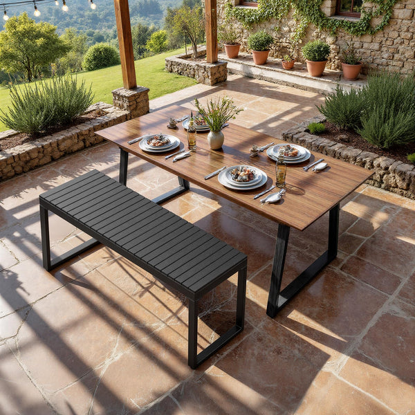Outdoor Garden Bench – 2-Person HDPS Patio Bench with Metal Frame