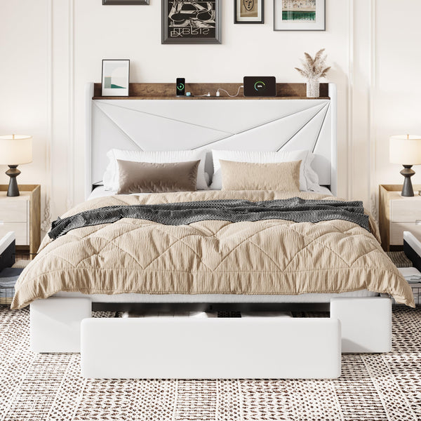 Velvet Storage Bed Frame with Charging Ports
